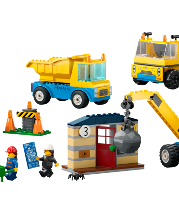 Construction Trucks and Wrecking Ball Crane