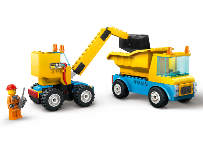 Construction Trucks and Wrecking Ball Crane