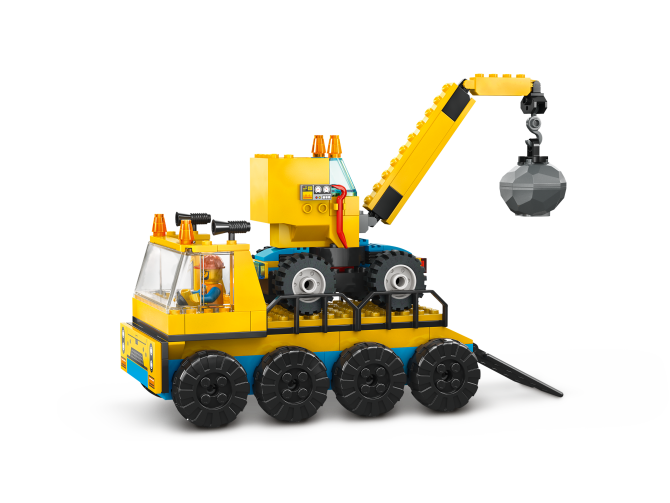 Construction Trucks and Wrecking Ball Crane